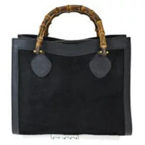 Gucci Bamboo Handbag Black Suede Leather